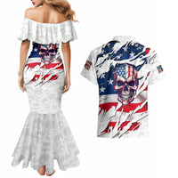 American Flag Skull Couples Matching Mermaid Dress and Hawaiian Shirt - Wonder Print Shop