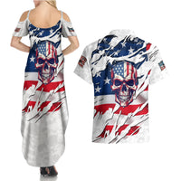 American Flag Skull Couples Matching Summer Maxi Dress and Hawaiian Shirt - Wonder Print Shop