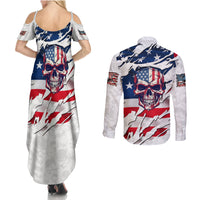 American Flag Skull Couples Matching Summer Maxi Dress and Long Sleeve Button Shirt - Wonder Print Shop