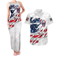 American Flag Skull Couples Matching Tank Maxi Dress and Hawaiian Shirt - Wonder Print Shop