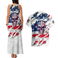 American Flag Skull Couples Matching Tank Maxi Dress and Hawaiian Shirt - Wonder Print Shop