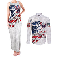 American Flag Skull Couples Matching Tank Maxi Dress and Long Sleeve Button Shirt - Wonder Print Shop