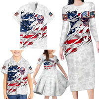 American Flag Skull Family Matching Long Sleeve Bodycon Dress and Hawaiian Shirt - Wonder Print Shop