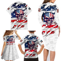 American Flag Skull Family Matching Long Sleeve Bodycon Dress and Hawaiian Shirt - Wonder Print Shop