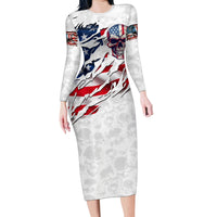 American Flag Skull Family Matching Long Sleeve Bodycon Dress and Hawaiian Shirt - Wonder Print Shop