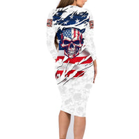 American Flag Skull Family Matching Long Sleeve Bodycon Dress and Hawaiian Shirt - Wonder Print Shop