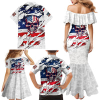 American Flag Skull Family Matching Mermaid Dress and Hawaiian Shirt - Wonder Print Shop