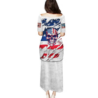 American Flag Skull Family Matching Puletasi Dress and Hawaiian Shirt - Wonder Print Shop