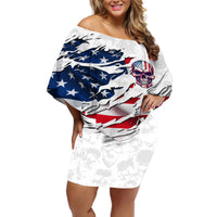 American Flag Skull Off Shoulder Short Dress - Wonder Print Shop