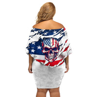American Flag Skull Off Shoulder Short Dress - Wonder Print Shop