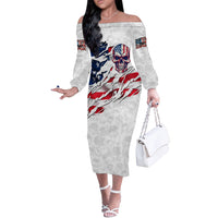 American Flag Skull Off The Shoulder Long Sleeve Dress - Wonder Print Shop
