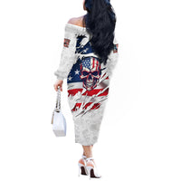 American Flag Skull Off The Shoulder Long Sleeve Dress - Wonder Print Shop