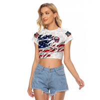 American Flag Skull Raglan Cropped T Shirt - Wonder Print Shop