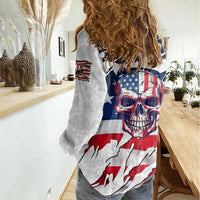 American Flag Skull Women Casual Shirt - Wonder Print Shop