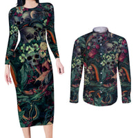 Skulls and Snakes Couples Matching Long Sleeve Bodycon Dress and Long Sleeve Button Shirt - Wonder Print Shop