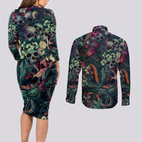 Skulls and Snakes Couples Matching Long Sleeve Bodycon Dress and Long Sleeve Button Shirt - Wonder Print Shop