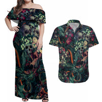 Skulls and Snakes Couples Matching Off Shoulder Maxi Dress and Hawaiian Shirt - Wonder Print Shop