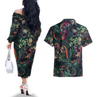 Skulls and Snakes Couples Matching Off The Shoulder Long Sleeve Dress and Hawaiian Shirt - Wonder Print Shop