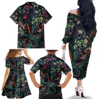 Skulls and Snakes Family Matching Off Shoulder Long Sleeve Dress and Hawaiian Shirt - Wonder Print Shop