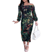 Skulls and Snakes Off The Shoulder Long Sleeve Dress - Wonder Print Shop