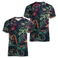 Skulls and Snakes Women V Neck T Shirt - Wonder Print Shop