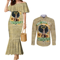 Personalized African Women Couples Matching Mermaid Dress and Long Sleeve Button Shirt Half Hood Half Holy
