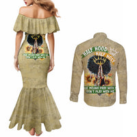 Personalized African Women Couples Matching Mermaid Dress and Long Sleeve Button Shirt Half Hood Half Holy