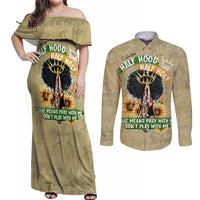 Personalized African Women Couples Matching Off Shoulder Maxi Dress and Long Sleeve Button Shirt Half Hood Half Holy - Wonder Print Shop