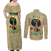 Personalized African Women Couples Matching Off Shoulder Maxi Dress and Long Sleeve Button Shirt Half Hood Half Holy - Wonder Print Shop
