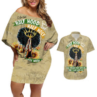 Personalized African Women Couples Matching Off Shoulder Short Dress and Hawaiian Shirt Half Hood Half Holy - Wonder Print Shop