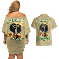 Personalized African Women Couples Matching Off Shoulder Short Dress and Hawaiian Shirt Half Hood Half Holy - Wonder Print Shop