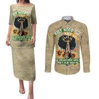 Personalized African Women Couples Matching Puletasi and Long Sleeve Button Shirt Half Hood Half Holy - Wonder Print Shop