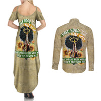 Personalized African Women Couples Matching Summer Maxi Dress and Long Sleeve Button Shirt Half Hood Half Holy - Wonder Print Shop