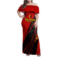 Personalized Belgium Football 2024 Family Matching Off Shoulder Maxi Dress and Hawaiian Shirt Trophy Wing Style - Wonder Print Shop