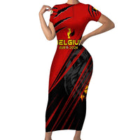 Personalized Belgium Football 2024 Family Matching Short Sleeve Bodycon Dress and Hawaiian Shirt Trophy Wing Style - Wonder Print Shop