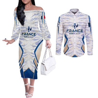 Personalized France Football 2024 Couples Matching Off The Shoulder Long Sleeve Dress and Long Sleeve Button Shirt Trophy Wing Style