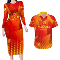 Personalized Spain Football 2024 Couples Matching Long Sleeve Bodycon Dress and Hawaiian Shirt Trophy Wing Style - Wonder Print Shop