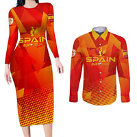 Personalized Spain Football 2024 Couples Matching Long Sleeve Bodycon Dress and Long Sleeve Button Shirt Trophy Wing Style - Wonder Print Shop
