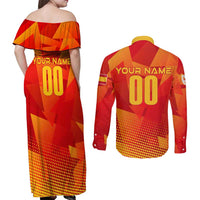 Personalized Spain Football 2024 Couples Matching Off Shoulder Maxi Dress and Long Sleeve Button Shirt Trophy Wing Style - Wonder Print Shop