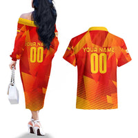 Personalized Spain Football 2024 Couples Matching Off The Shoulder Long Sleeve Dress and Hawaiian Shirt Trophy Wing Style - Wonder Print Shop