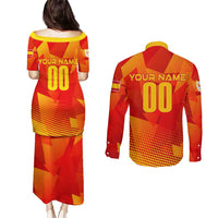 Personalized Spain Football 2024 Couples Matching Puletasi and Long Sleeve Button Shirt Trophy Wing Style - Wonder Print Shop