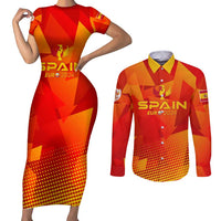 Personalized Spain Football 2024 Couples Matching Short Sleeve Bodycon Dress and Long Sleeve Button Shirt Trophy Wing Style - Wonder Print Shop