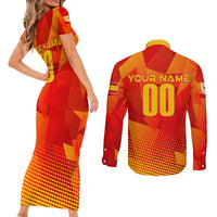Personalized Spain Football 2024 Couples Matching Short Sleeve Bodycon Dress and Long Sleeve Button Shirt Trophy Wing Style - Wonder Print Shop