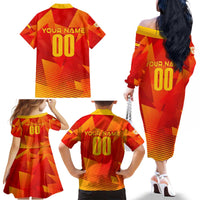 Personalized Spain Football 2024 Family Matching Off The Shoulder Long Sleeve Dress and Hawaiian Shirt Trophy Wing Style - Wonder Print Shop