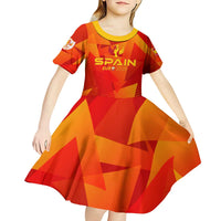 Personalized Spain Football 2024 Kid Short Sleeve Dress Trophy Wing Style - Wonder Print Shop