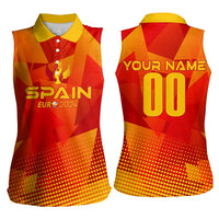 Personalized Spain Football 2024 Women Sleeveless Polo Shirt Trophy Wing Style - Wonder Print Shop