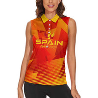 Personalized Spain Football 2024 Women Sleeveless Polo Shirt Trophy Wing Style - Wonder Print Shop