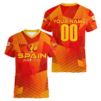 Personalized Spain Football 2024 Women V-Neck T-Shirt Trophy Wing Style - Wonder Print Shop