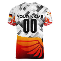 Personalized Germany Football 2024 Women V-Neck T-Shirt Trophy Wing Style - Wonder Print Shop