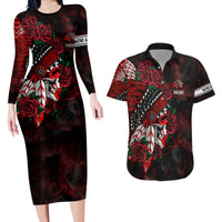 Personalised Native American Chief Skull Couples Matching Long Sleeve Bodycon Dress and Hawaiian Shirt Rose Skull - Wonder Print Shop